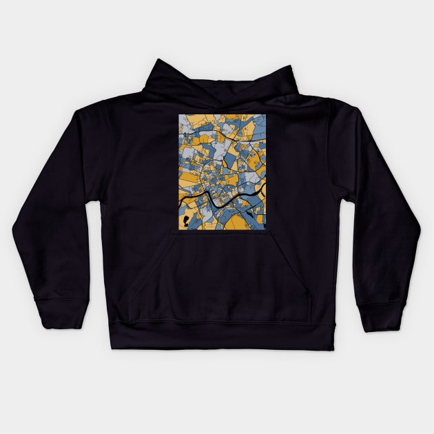 Kraków Map Pattern in Blue & Gold Kids Hoodie by PatternMaps